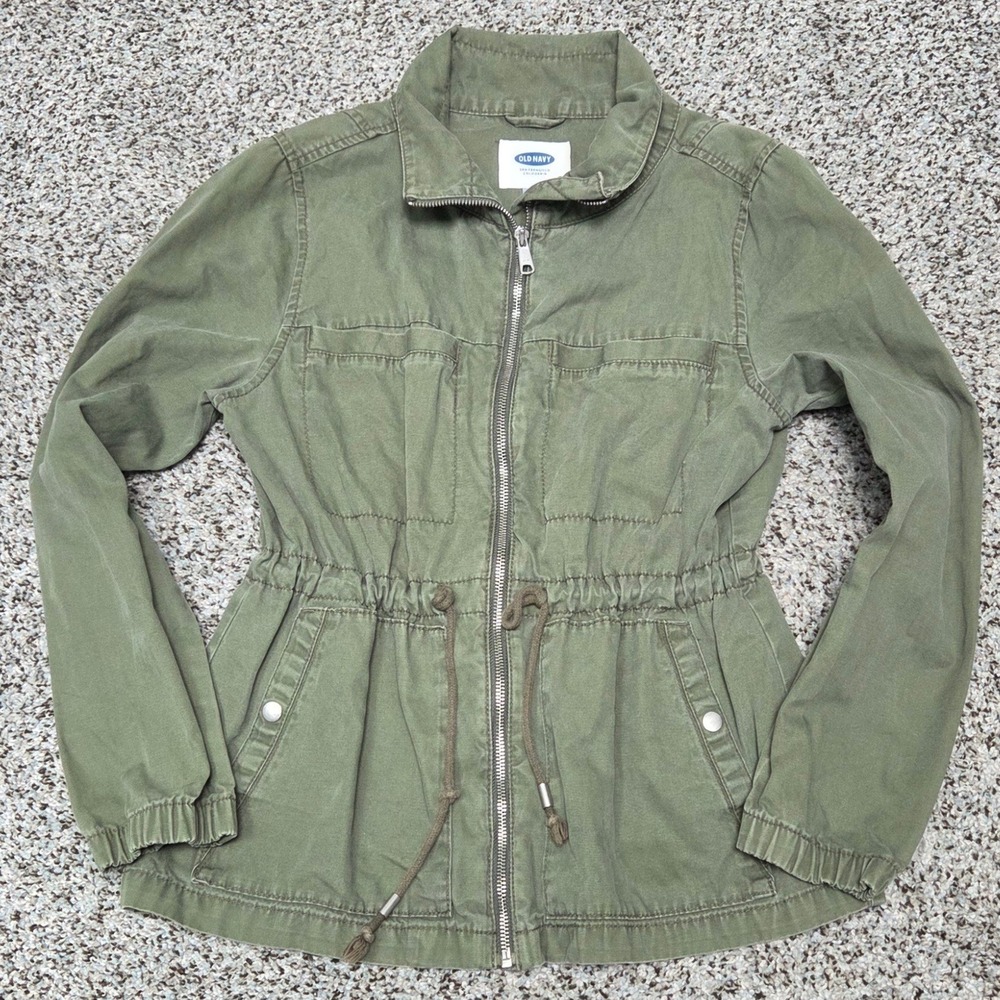 Old Navy Military Jacket Drawstring‎ Waist Utility Coat Olive Green Size M